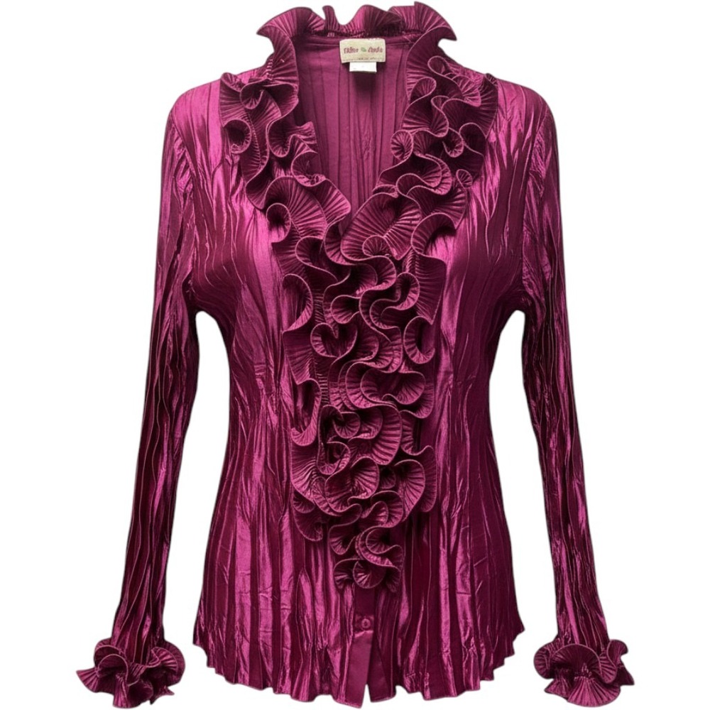 Toffee Apple M Fuchsia Ruffle Blouse Romantic Satin Shiny Crinkle Fairy Artsy